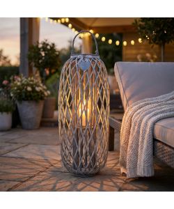 Cosma Lanterna Grigia in Vimini e Vetro Ø40x106 cm Decorativa
