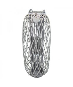 Cosma Lanterna Grigia in Vimini e Vetro Ø40x106 cm Decorativa