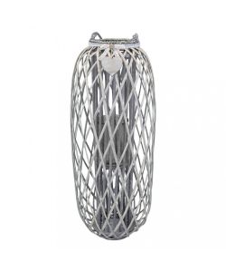 Cosma Lanterna Grigia in Vimini e Vetro Ø40x106 cm Decorativa