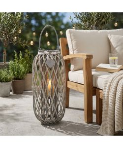 Cosma Lanterna Grigia in Vimini e Vetro diam. 38x86 cm per Giardino