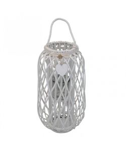 Cosma Lanterna Floriane Bianca in Vimini e Vetro Ø18x76 cm