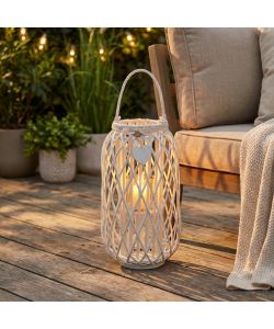 Cosma Home Lanterna Bianco in Vimini e Vetro Diametro 31x66 cm