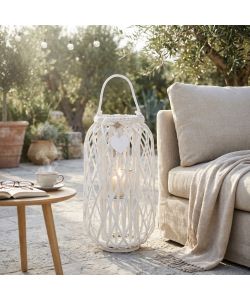 Cosma Home Lanterna Bianco in Vimini e Vetro Diametro 31x66 cm