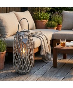 Cosma Lanterna Grigia in Vimini e Vetro diam. 31x66 cm Decorazione Giardino