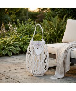 Cosma Lanterna Bianca In Vimini Diametro 28 cm Per Giardino