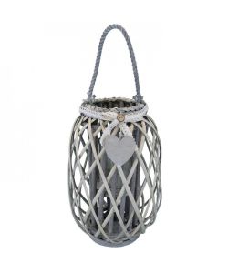 Cosma Lanterna Grigia in Vimini e Vetro Ø28x45 cm Decorativa