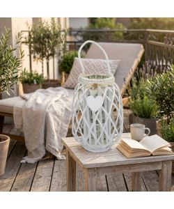 Cosma Lanterna Bianca in Vimini e Vetro Ø 24 x 35 cm Decorativa