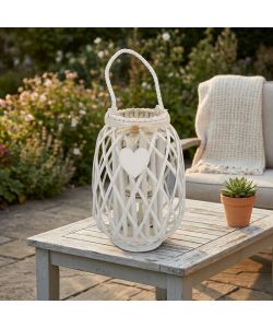 Cosma Lanterna Bianca in Vimini e Vetro Ø 24 x 35 cm Decorativa