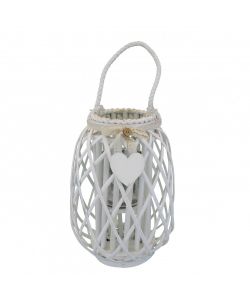 Cosma Lanterna Bianca in Vimini e Vetro Ø 24 x 35 cm Decorativa