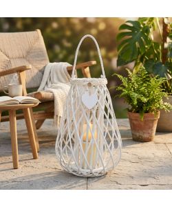 Cosma Lanterna Bianca in Vimini e Vetro 36x53 cm Decorativa