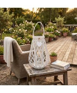 Cosma Lanterna Bianca in Vimini e Vetro 36x53 cm Decorativa