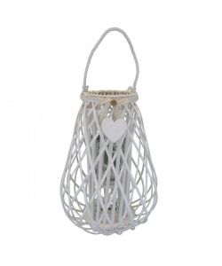 Cosma Lanterna Bianca in Vimini e Vetro 36x53 cm Decorativa