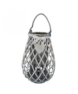Cosma Lanterna Grigia in Vimini e Vetro 33x46 cm con Decoro Cuore