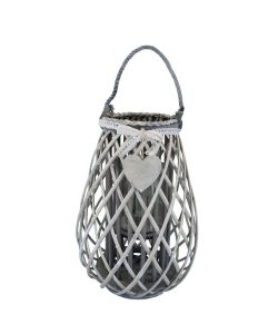 Cosma Lanterna Grigia in Vimini e Vetro Ø28x40 cm Decorativa