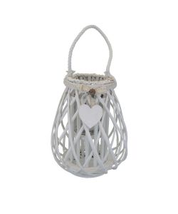 Cosma Lanterna Bianca in Vimini e Vetro 26x30 cm Decorativa