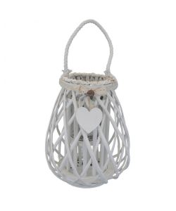 Cosma Lanterna Bianca in Vimini e Vetro 26x30 cm Decorativa