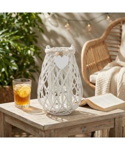 Cosma Lanterna Bianca in Vimini e Vetro 17x41 cm Decorativa