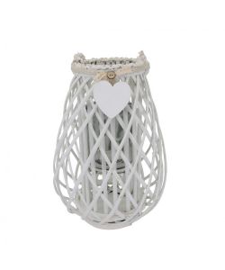 Cosma Lanterna Bianca in Vimini e Vetro 17x41 cm Decorativa
