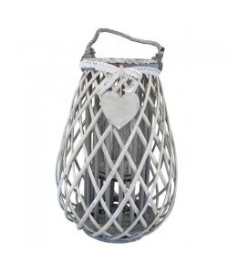 Cosma Lanterna Grigia in Vimini e Vetro 17x41 cm Decorativa