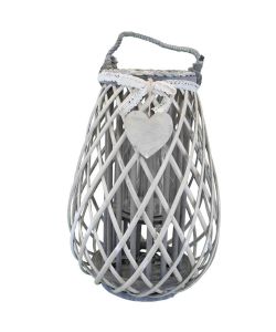 Cosma Lanterna Grigia in Vimini e Vetro 17x41 cm Decorativa