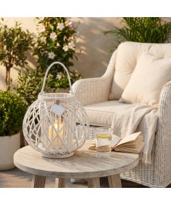 Cosma Lanterna Bianca in Vimini e Vetro diam. 44x36 cm Decorativa