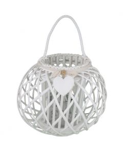Cosma Lanterna Bianca in Vimini e Vetro diam. 44x36 cm Decorativa