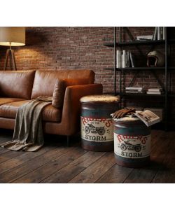 Cosma Pouf Contenitore Tondo Blu Multicolor Set di 2