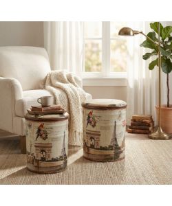 Cosma Set di 2 Pouf Contenitore Tondo Multicolor �30x37h e �25x30h