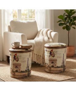 Cosma Set di 2 Pouf Contenitore Tondo Multicolor Ø30x37h e Ø25x30h