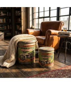 Cosma Set di 2 Pouf Contenitore Tondo Verde per Interno 30x38 cm