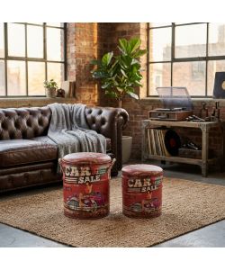 Cosma Set di 2 Pouf Contenitore Tondo Rosso Multicolor diam. 30x38 cm