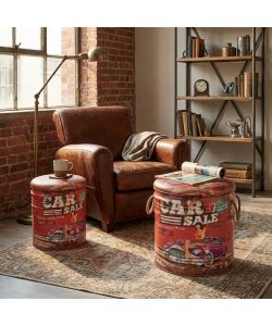 Cosma Set di 2 Pouf Contenitore Tondo Rosso Multicolor diam. 30x38 cm