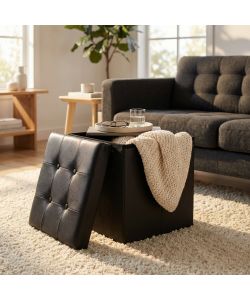 Cosma Pouf Contenitore Quadrato Ecopelle Nero 38x38x38 cm