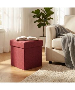 Cosma Pouf Contenitore Quadrato in Stoffa Bordeaux 38x38x40 cm