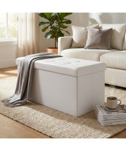 Cosma Pouf Contenitore Rettangolare Ecopelle Bianco 76x38x38 cm