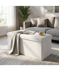 Cosma Pouf Contenitore Rettangolare Ecopelle Bianco 76x38x38 cm