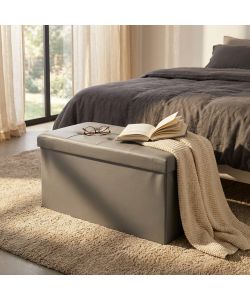 Cosma Pouf Contenitore Rettangolare Ecopelle Grigio 76x38x38 cm