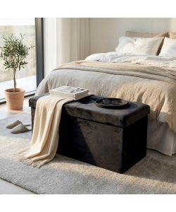 Cosma Pouf Contenitore Rettangolare Velluto Nero 76x38x38 cm