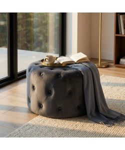 Cosma Pouf Contenitore Rotondo Velluto Grigio Scuro diam. 67x41 cm