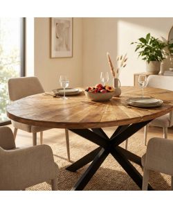Cosma Tavolo Ovale Colton 220 x 120 cm Marrone in Acacia e Metallo
