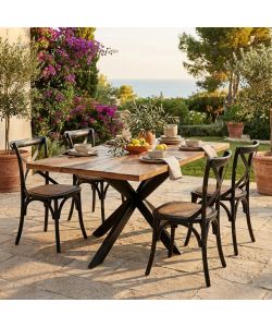 Cosma Tavolo Rettangolare 180 x 90 cm Nero in Acacia e Metallo