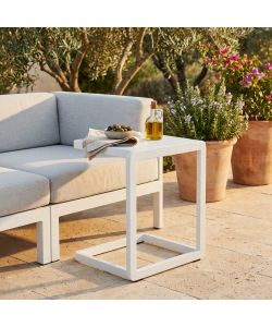 Cosma Tavolino da Giardino Quadrato 40x40x45 cm Bianco in Alluminio