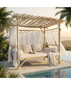 Cosma Gazebo Letto Bianco in Teak 250x180x204 cm Stile Orientale