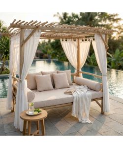 Cosma Gazebo Letto Bianco in Teak 250x180x204 cm Stile Orientale