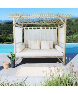 Cosma Gazebo Letto Bianco in Teak 250x180x204 cm Stile Orientale