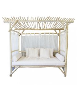 Cosma Gazebo Letto Bianco in Teak 250x180x204 cm Stile Orientale