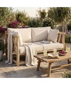 Cosma Divano 2 Posti Esterno con Cuscini Teak Bianco/Tortora 131,5x92 cm