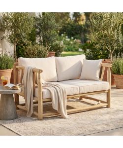 Cosma Divano 2 Posti Esterno con Cuscini Teak Bianco/Tortora 131,5x92 cm
