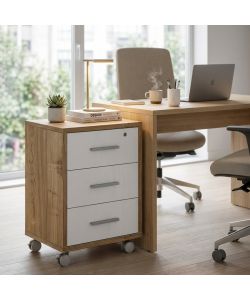 Cosma Mobile 3 Cassetti su Ruote Noce Stelvio e Bianco 51x41x71 cm