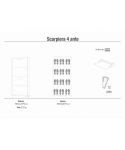Cosma Scarpiera 4 Ante Bianco 70x18x154 cm in Quercia MDF